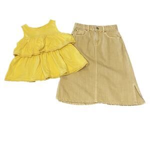 Girls Janie and Jack & Zara Outfit Size 10 Ruffle Top Yellow Denim Skirt